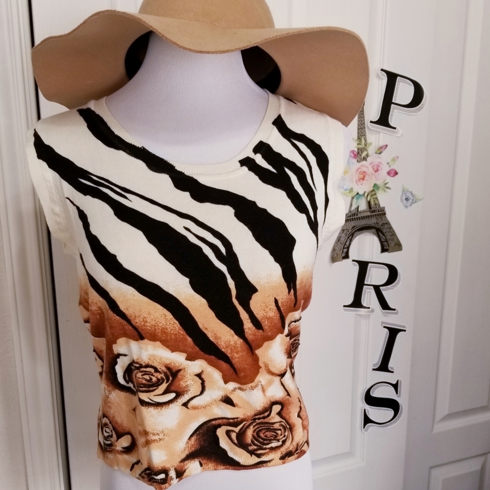 Elizabeth of New York Cardigan Leopard Print  Sweater Vest